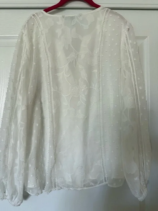 White House Black Market White Embroidered Swiss Dot Button-Front Blouse - Picture 6 of 7